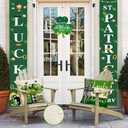 RABUSOFA St Patricks Day Outdoor Waterproof Throw Pillow Cover,16x16 Inch Charm Clover Buffalo Plaid Shamrock Heart Stripes Cushion Case Decoration for Couch (Green)