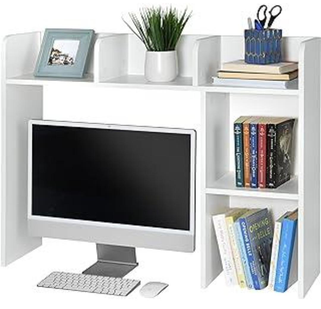 GlossyEnd Sturdy and Elegant Wood Dorm Desk Bookshelf Organizer, Office Desk Bookshelf Holder, Desktop Bookshelf Storage, Desk Book Organizer, Collage Dorm Desk Bookshelf, White