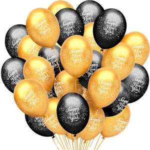 KatchOn, Black and Gold New Year Balloons 2026 - Pack of 50 | Happy New Year Latex Balloons | Gold Black Nye Party Latex Balloon for Nye Party Decorations | New Year's Eve Party Decorations