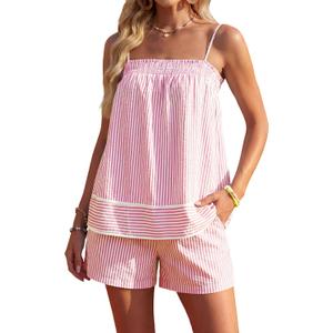Blooming Jelly Women Two Piece Lounge Sets Striped Camisole Top Matching Shorts Set Summer Vacation Outfits with Pocket, S