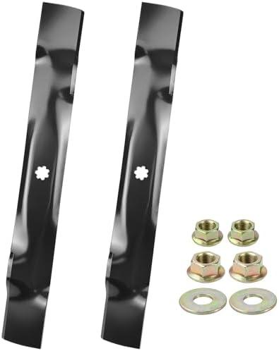 POSFLAG 2 Pack GY20850 John Deere 42 Inch Mower Blades with Blade Nuts Replaces GX22151, AM137333, AM137328, UC21583, AM141033 for John Deere 42" D100, D110, D130, X300, D105, E100 Ride-On Tractors