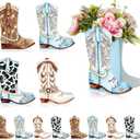 12 Set Western Boots Flower Boxes Centerpiece Boot Shape Gift Boxes Party Decoration Vase Centerpieces for Tables Boots Rodeo Birthday Baby Shower Supplies(Western Blue,Cow)