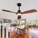 Ceiling Fans with Lights and Remote,52 Inch Unique Wood Ceiling Fan with Noiseless Reversible DC Motor,3 Blades,3 Downrods, for Farmhouse,Patio Living Room,Bedroom,Office,Indoor Outdoor(Black+Walnut)