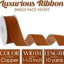 MEEDEE Cognac Velvet Ribbon 1.5 Inch Single Face Nylon Velvet Ribbon 10 Yards Spool Copper Ribbons for Christmas Tree, Gift Wrappig, Rustic Wreath, Velvet Bow, Hair Bows Supply, Home Decor