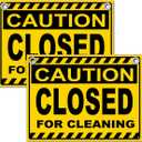 2 PC Closed for Cleaning Sign, 12x8 Coroplast Restroom Closed for Cleaning Signs with Grommets