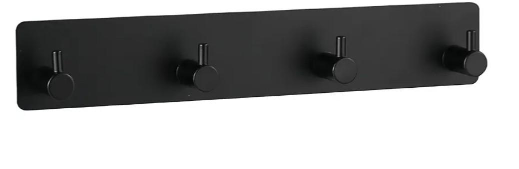 SEIDO Adhesive Towel Hook, Matte Black Adhesive Hooks for Hanging Coat, Robe, and Bath Sponge, Waterproof Wall Hangers No Drill, Stick on Towel Holder for Bathroom, Kitchen, Doors (4 Hooks 1 Pack