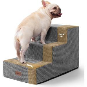 Aodisman Dog Stairs for Small Dogs & Cats,3-Step Extra Wide Non-Slip Pet Steps for Couch Sofa and Chair,Grey,15.7" H