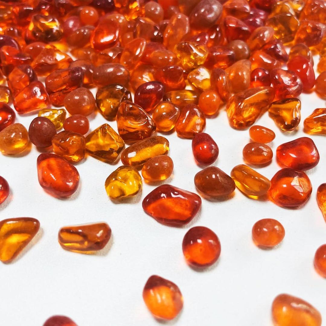 0.88LB Orange Fish Tank Gravel Aquarium Glass Stones Sea Glass Pebbles Aquarium Gravel Rocks Fish Tank Rocks, Beads Pebbles Rock Sand Glass Gems Stones for Vase Filler Turtle Fish Tank Decoration
