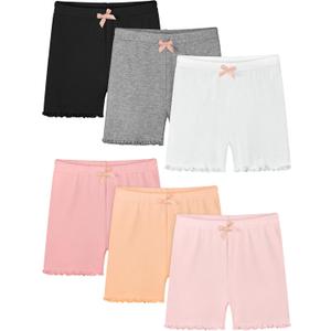 Ruisita 6 Packs Toddler and Girls Ruffled Shorts Kids Bike Cartwheel Shorts Under Dress Dance Short (8-10 Years, Black, Grey, Complexion, Pink, White, Light Pink)