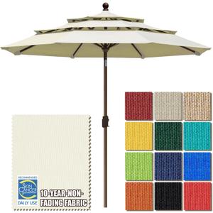 EliteShade USA 10-Year-Non-Fading 9ft 3-Tier Market Patio Umbrella, Commercial Grade Outdoor Table Umbrella with Crank Open, Windproof & UPF 50+ UV Protection, Heavy Duty Ventilation for Garden, Deck, Pool, Backyard, Beach & Bistro, Natural