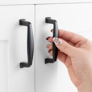3 Inch Hole Centers, Black Stepped Kitchen Cabinet Pull Handle ZP2402 | Pack of 10, Solid Hardware for Drawer, Dresser, Bathroom, Vanity, Furniture Door, Cupboard, Bedroom, 3"