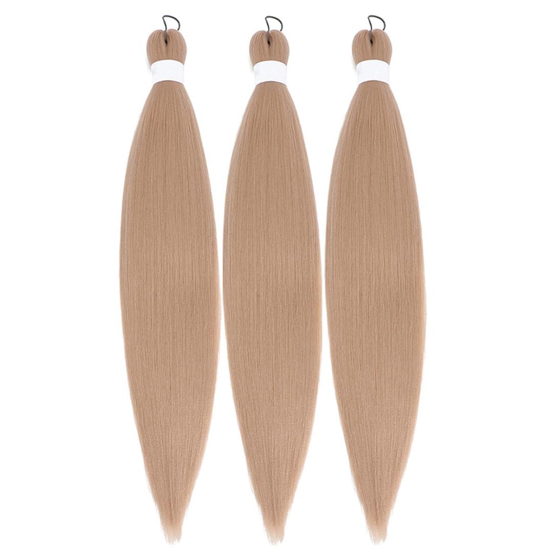 Pre Stretched Braiding Hair, Synthetic Crochet Hair Braids,26 inch 3 packs Hot Water Setting Professional Yaki Texture Crochet Hair Extension Braids.（24#/Light Brown Blonde