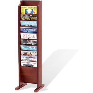 Leinuosen 10-Pocket Wooden Magazine Rack, Tall Freestanding Display Stand for Office, Waiting Room and Home, Durable Solid Wood Construction, Space-saving Design