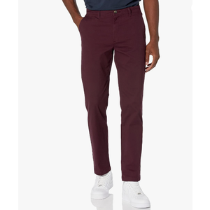 Essentials Men's Straight-Fit Casual Stretch Khaki Pant, Burgundy, 36W x 29L