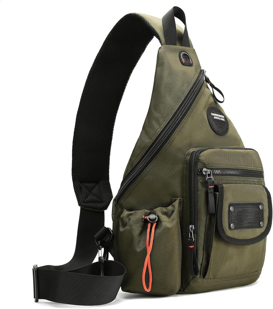 Large Sling Backpack, Sling Chest Bag Shoulder Crossbody Daypacks Fits 14.1-Inch Laptop for Travel Outdoor Men Women (2555 Army Green)