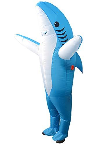 Qshine Inflatable Shark Cosplay Costume Halloween Funny Cartoon Animal Blow up Suit Adult And Child (Blue), Large