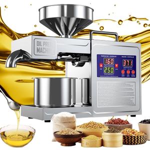 Oil Press Machine Oil Extractor Commercial Automatic Stainless Steel Cold Press Oil Machine Electric Seed Oil Maker Silver Oil Pressure Machine for Home Use 820 W 110 V US Plug