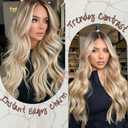 Ombre Blonde Lace Front Wig Pre Plucked with Baby Hair Glueless Long Wavy Synthetic 13x4 Lace Frontal Wigs for Women 3 Tone Blonde Hair Replacement Wigs 24 Inches