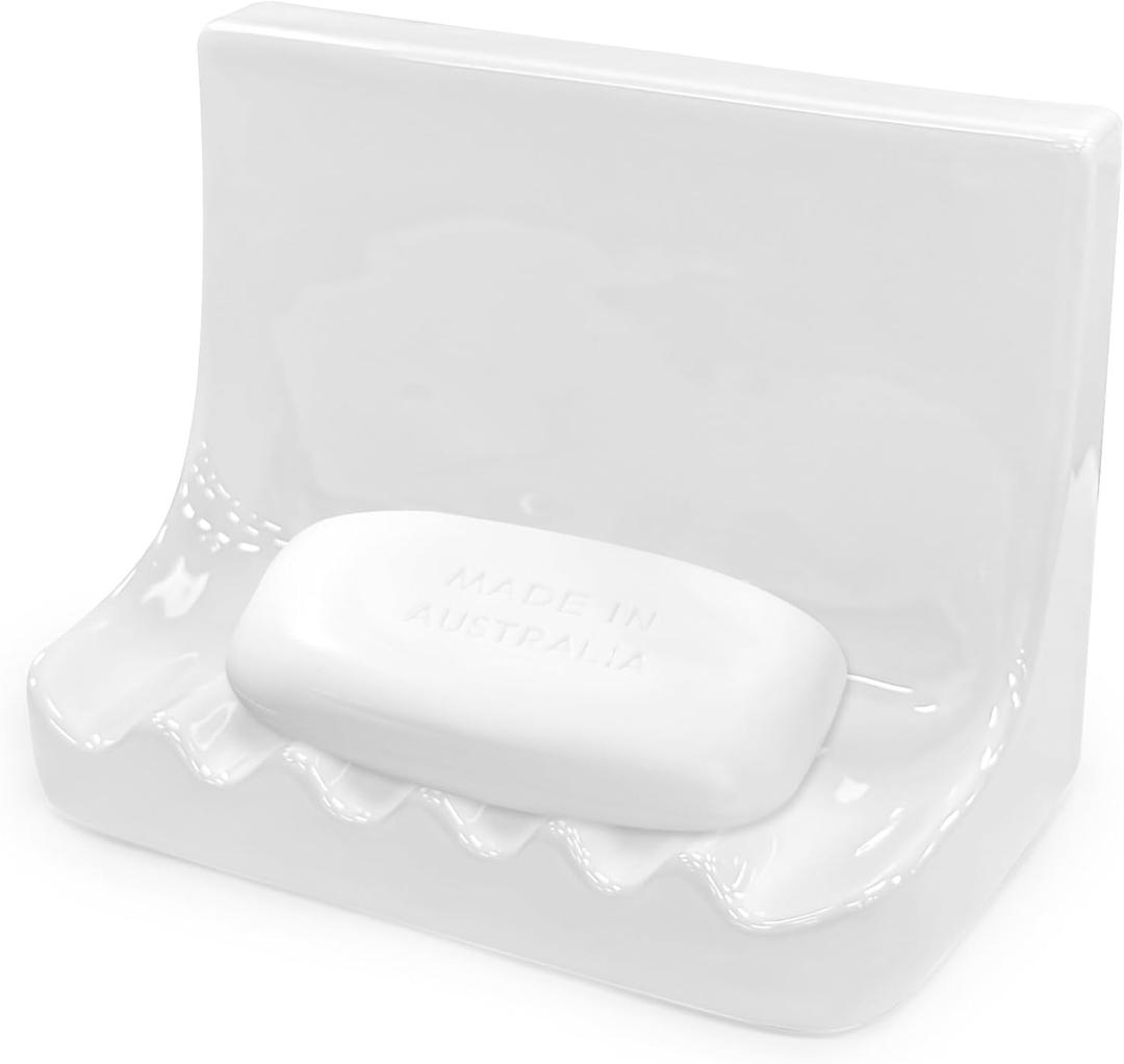 White Vintage Wall-Mounted Ceramic Soap Dish for Shower Wall Retro Ceramic Soap Holder Porcelain Soap Tray for Home Bathtub Bathroom Shower Accessories