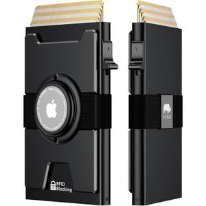 furid Smart Airtag Wallet Men: Metal Wallet with Airtag Holder - Apple Air Tag Wallet for Men Airtag, Slim Minimalist Pop Up Card Wallet (A1-Black)