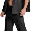 Deyeek Post Shoulder Surgery Shirts for Men Chemo Port Shirts Dialysis Patient Care Tear Away Cotton Pajamas Set (Large, Black)