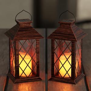 Solar Lanterns Outdoor, Waterproof Garden Hanging Lanterns,13" Outdoor Decorative Lantern with LED Flickering Flameless Candles, Vintage Lantern for Porch, Yard, Patio Decor