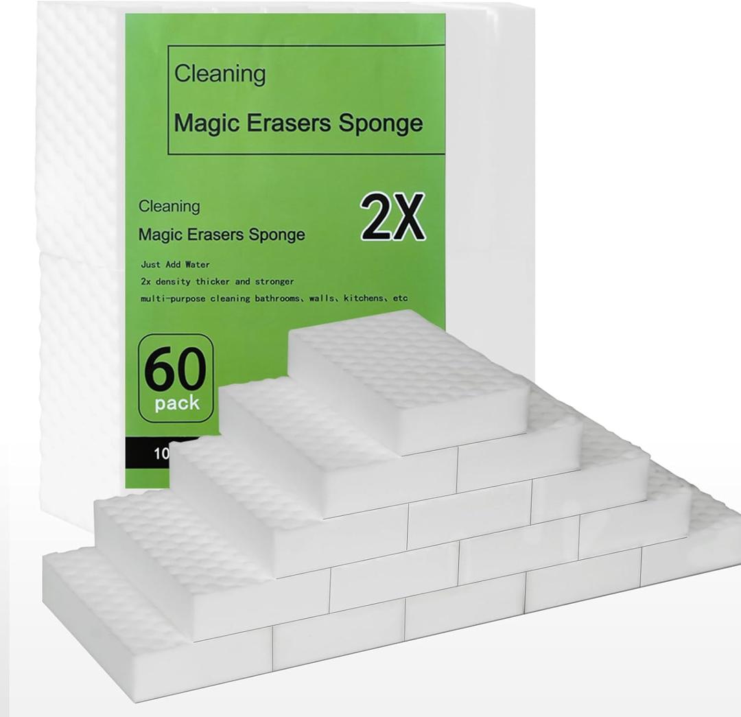 Magic Eraser Sponges 60 Pack, Extra Dense (2X Density), Heavy Duty Cleaning Sponges for Kitchen, Bathroom, Wall, Melamine Foam Pads for Tough Stains, No Scratching