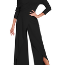 KnoInt Black Dressy Jumpsuits for Women Elegant Off The Shoulder Long Sleeve Jumpsuit Formal Wide Leg Pants Rompers with Zipper, Large