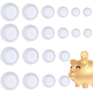 Thinp 20 Pcs Piggy Bank Stopper Replacement, 5 Sizes Piggy Bank Plug Round Coin Banks Plugs Rubber Saving Box Stoppers for Coin Banks Saving Box 26mm, 30mm, 32mm, 38mm (White)