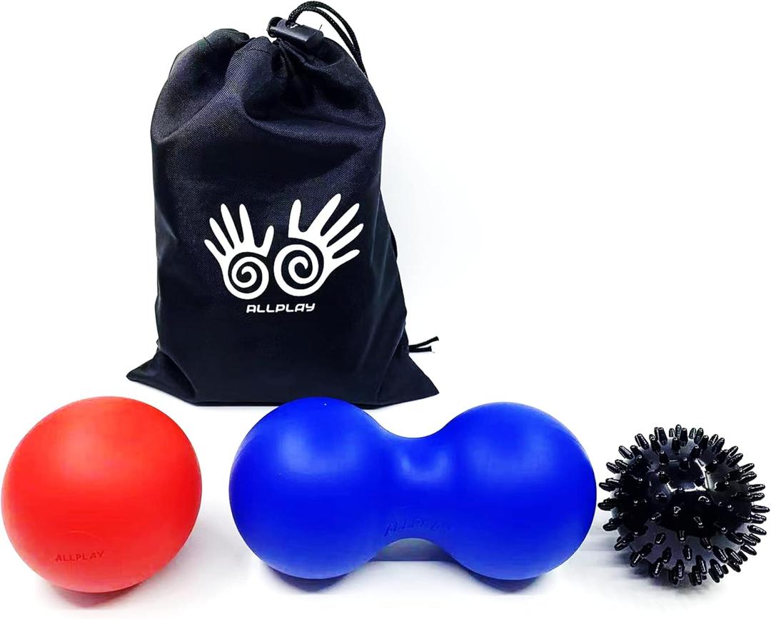 AllPlay ALLPLAY Massage Balls Set, Spiky, Lacrosse Ball, Peanut Muscle Roller Massager Self Myofascial Trigger Point Red Blue Black