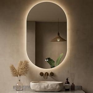 Keonjinn 24 x 40 Inch Oval LED Mirror for Bathroom, Pill-Shaped Backlit Mirror Bathroom for Wall, HD Tempered Glass, Safe Defogging, UL-Listed, 3000K/ 4500K/ 6500K, (Horizontal/ Vertical)