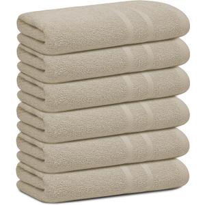 Looperry 6 Pack Small Bath Towel Set - 100% Cotton 23x46 Shower Towels in 450 GSM. Lightweight & Absorbent Quick Dry Gym Towel for Showering, Pet Drying, Spas & Salons. Terry Ringspun Towels (Beige)