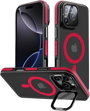 Moupiro for iPhone 16 pro max Case [Compatible with MagSafe][Builtin Stand Phone Case] Full Camera protetction for iPhone 16 pro max Phone Case 6.9 inch,Red