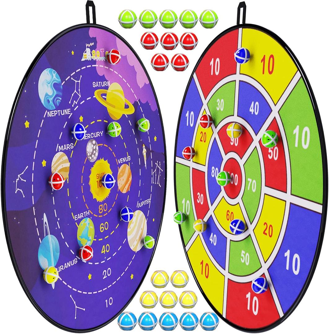 BooTaa 2 Pack 29" Large Dart Board Game Set with 20 Sticky Balls, Indoor/ Sport Outdoor Fun Party Play Games, Boys Girls Toys, Birthday Toy Gifts for 3 4 5 6 7 8 9 10 11 12 Year Old Boys Girls Kids, 100 Scores +Outer Space