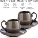 LYEOBOH 3 Ounce Espresso Cups and Saucers Set of 6, Ceramic Small Coffee Cups with Metal Holder and Spoons, Cute Demitasse Cups for Tea, Espresso, Latte, Cafe Mocha, Brown