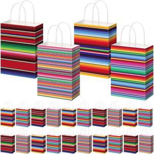 Motipuns 48 Pcs Mexican Party Favor Bags Cinco De Mayo Paper Gifts Bags with Handle Mexico Goodie Gift Bag for Birthday Baby Shower Bridal Mexican Theme Party Favor Supplies, 4 Styles