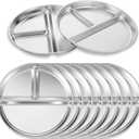 8 Pcs Stainless Steel Divided Plates, 9 Inch Round Metal Portion Control Plates Unbreakable Stainless Steel Dish Plate for Balance Lunch, Bariatric, Diabetic Diet