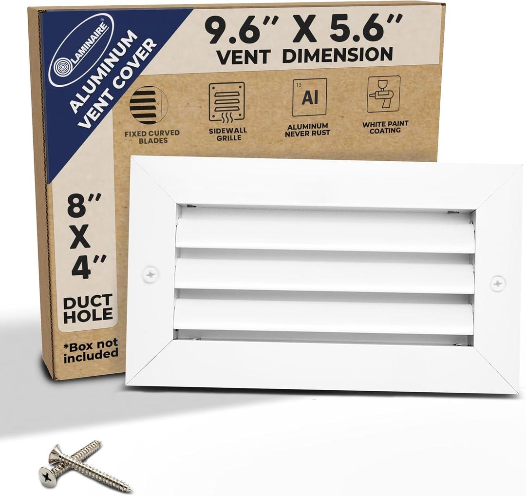 Fits 8" x 4" Duct Hole [9.6" x 5.6" Face] - Aluminum Return Grille, Rustproof, Fixed Blades, Suitable for Ceiling or Wall, No Adjustable Components