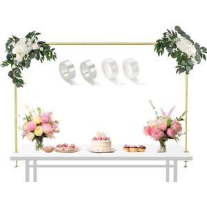 LANGXUN Meatl Table Balloon Arch Kit, Adjustable 16''-56'' Tall 29"-98" Length Table Stand, For Birthday Party Wedding & Graduation Decorations, Christmas Decort Baby Shower Party Supplies (Gold)