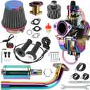 YOXUFA VM22 26mm Carburetor Exhaust Pipe Muffler Stage 2 Kit for Predator 212cc 224cc 196cc Coleman CT200U BT200X Baja MB200 KT196 Go Kart 6.5HP GX160 Engine Parts Mini Bike Throttle Assembly (colour-plated)