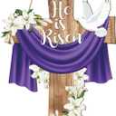 He is Risen Easter Decoration Wooden Extra Wreaths for Front Door Sign Cross Door Wall Signs 24Inch, Christian Jesus Lily Flowers Ornaments Hanging Crafts for Spring Home Farmhouse Party Porch Decor (Large)