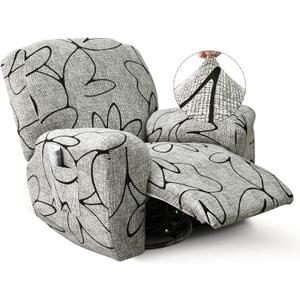 Recliner Slipcover-Stretch Soft Slip Reclining Chair Slipcovers 4 -Pieces Furniture Protector for Recliner with Pocket Fitted Sofa Couch Cover Lazy Boy Chair Cover (Gray/Black)