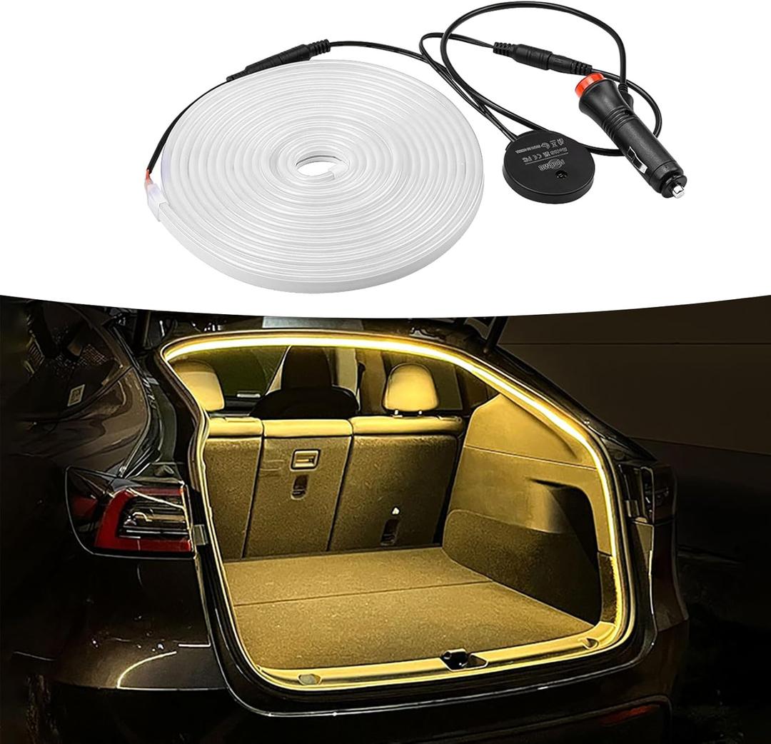 Trunk LED Light Strip for 2022-2026 Tesla Model Y Trunk Cargo Ambient Lighting for New Tesla Model Y 2025 Refresh (Juniper) Trunk Accessories Ambient Lights Sensor Auto ON/Off Waterproof (Warm White)