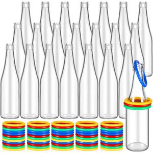 Tioncy Ring Toss Outdoor Carnival Backyard Adults Fun Target Glass Bottles with Mixed Color Rings Hoops for Family Outside Sport Party Accessories