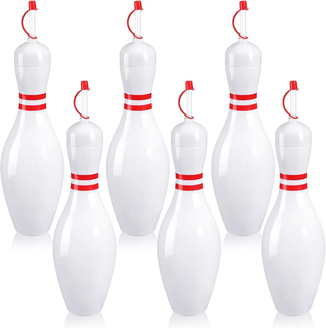 Funtery 6 Set Bowling Lovers Gifts for Men Women 25 oz Reusable Bowling Pin Plastic Water Bottles with Straws and Lids Sports Fans
