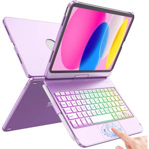 FUWANG Touch Keyboard Case for iPad (A16) 11th Generation 11 inch 2025&10th Gen 10.9 inch 2022, 360 Rotate for iPad 10th Generation Case with Keyboard, Backlit Keyboard Case with Pencil Holder,Purple