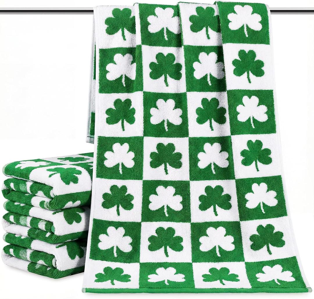 Frienda 4 Pcs St Patrick's Day Hand Towels for Bathroom 13 x 29'' Soft 100% Cotton Green Shamrocks Decorative Towel Absorbent St. Patrick's Day Bathroom Decor for Drying Cleaning Cooking Gift