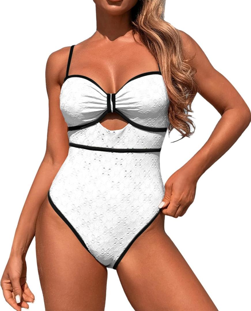 Women's One Piece Swimsuits Tummy Control Cutout Bathing Suit High Waisted 1 Piece High Cut Swimsuit XL