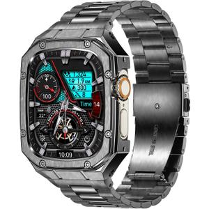 BAITEYOU Stainless Steel Watch Band with Case Compatible with Apple Watch Ultra 3 2 1 band (49mm), Rugged Strap with Metal Protective Bumper Cover for iWatch Bands Men (Grey)