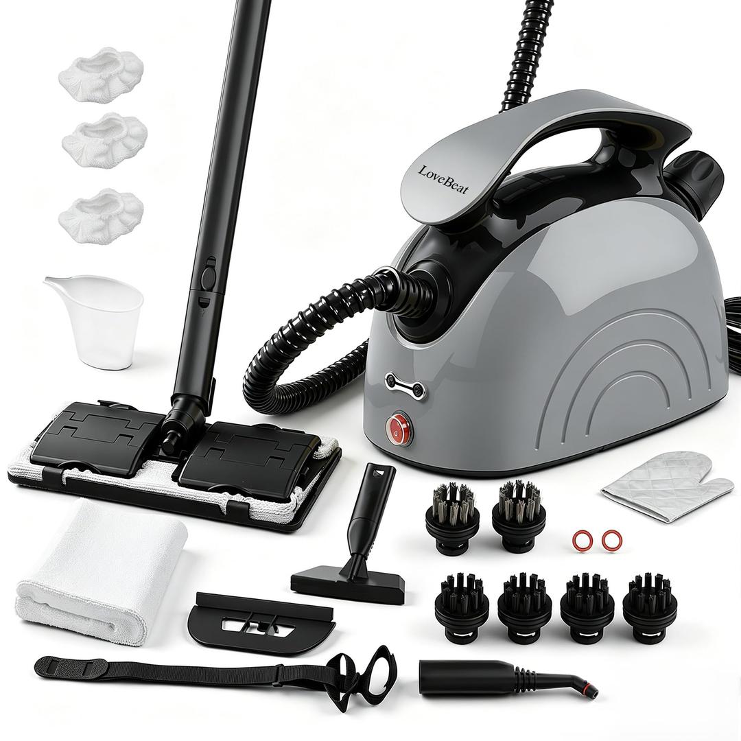 LoveBeat Multipurpose Household Steam Cleaner, 1500W High-Power Steam Mop with 4 Bar High Pressure, Fast 5-Min Preheating, Full 21-Piece Accessory Kit, All-Round Steam Cleaning Tool for Floors